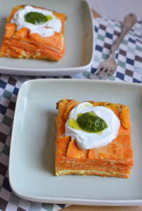 Süßkartoffel-Tortilla mit Ziegenkäse ind Basilikumpesto