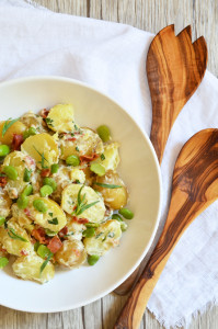 Feiner Kartoffelsalat mit Bacon, Grünen Bohnen und Estragon